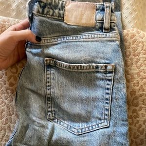 Zara high rise flare light wash denim split hem